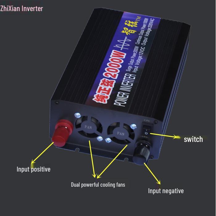 Inverter 2000W Pure Sine Wave 12V to 220V Car & Solar Power Converter