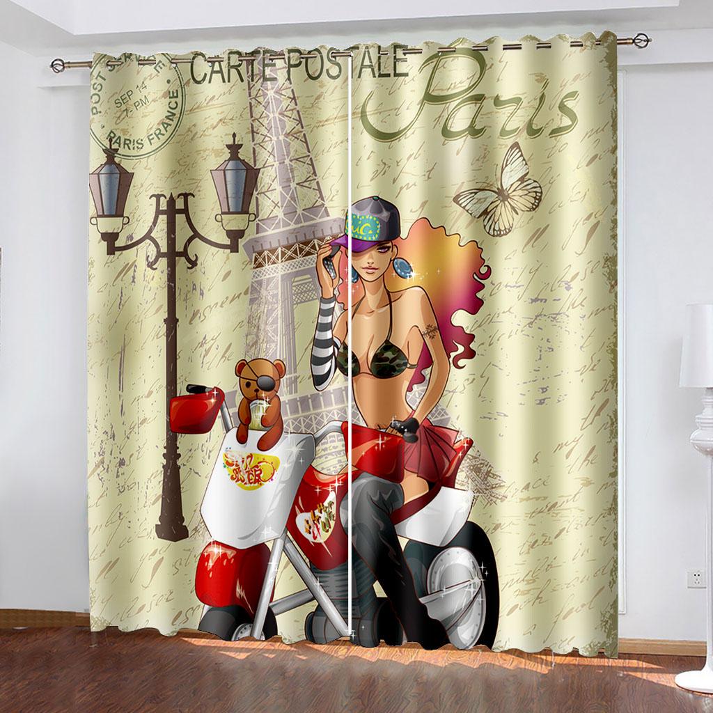 

Мультяшные шторы из ткани с принтом мотоциклов, две независимые шторы слева и справа, затемняющие шторы для спален 132cmx160cm