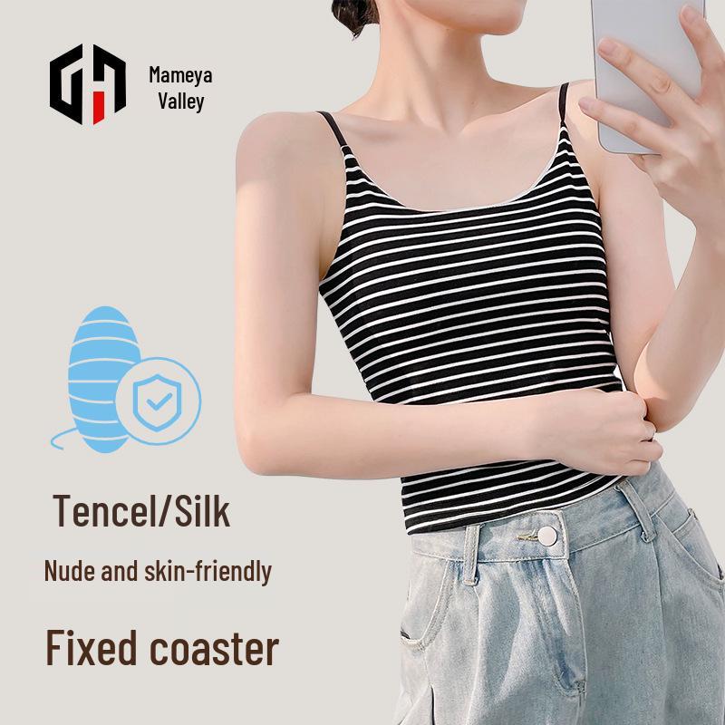 Women's Spring/Summer Sling Vest with Chest Pad - Slim-fit, Thin Straps, Underarm Coverage, Stylish Back Design.