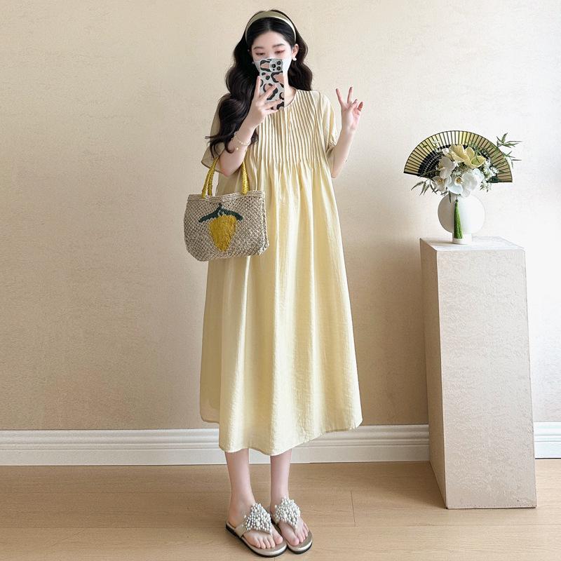 Summer Stylish Maternity Dress - Mid-length, Loose Fit, Trendy Mom Skirt L