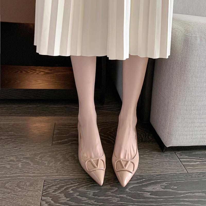 2025 Spring New Nude High Heels Women's French Temperament Pointed Stiletto Celebrity Single Shoes Fashionable and Elegant