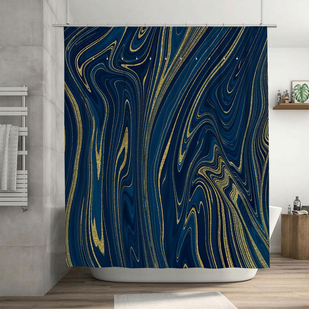 Luxury Blue Gold Shower Curtain Bathroom Decor Home Textiles Printed Waterproof Fabric Shower Curtains For Bathtub Kitchen Custo
