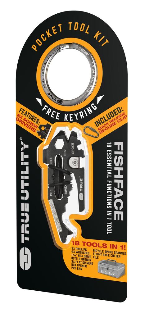TRUE UTILITY FISHFACE 18 v 1 Multifunkční kroužek na klíče s karabinou True Utility Fishface
