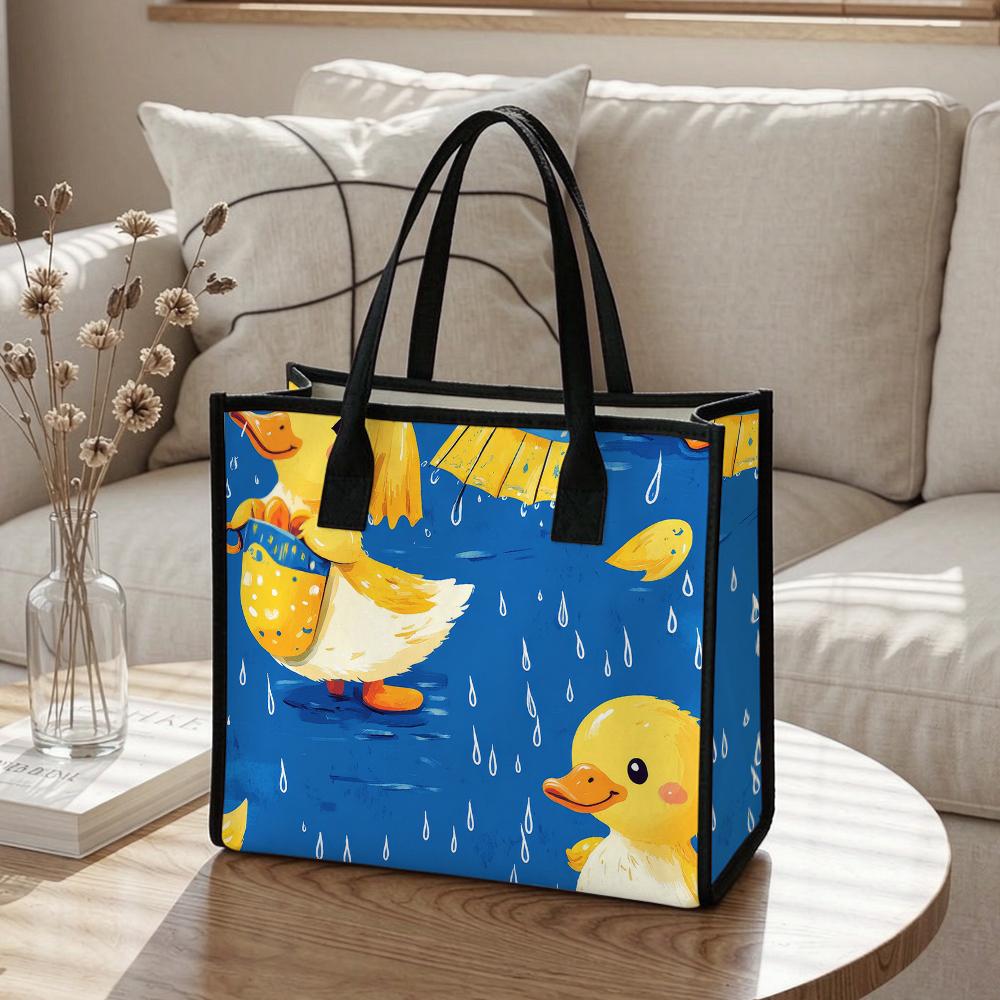 Cute Yellow Duck Print Fashion Shoulder Tote Bag Casual Portable Daily Use Handbag