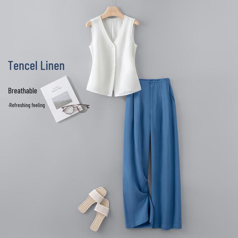 IHIMI Urban Chic Linen Blend Vest and Pants Set S