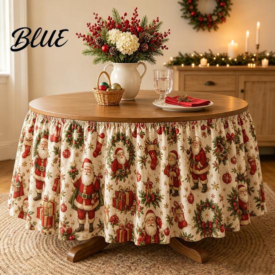Festive Table Decor Cloth Vintage Skirt 70.9×29.5 Events Christmas for Winter Inch Round Snowy Theme