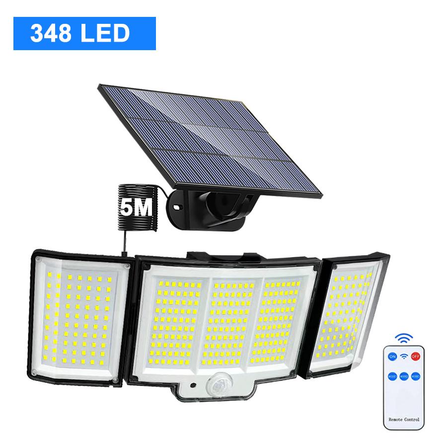 234/348 LED Solar Motion Sensor Lights Outdoor Solar Security Lights with Remote 3 Modes Waterproof Wall Lights for Garden Yard