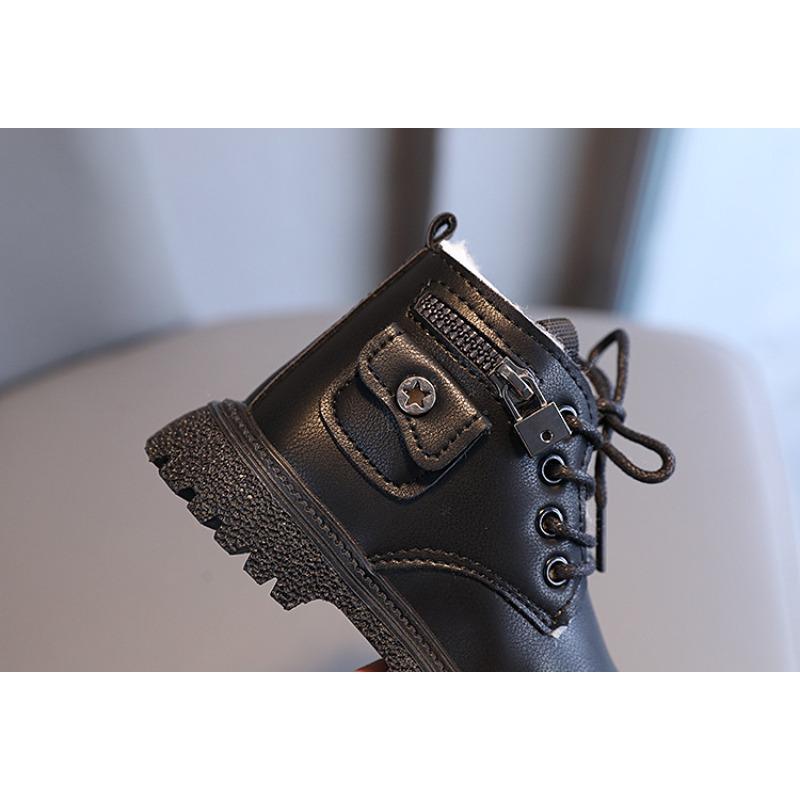 New Winter Children's British Short Boots – Boys' Fashion Plush-Lined, Girls' Side-Zipper Soft-Sole Cotton Boots