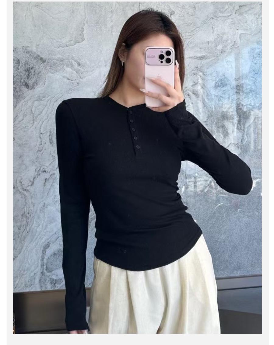 Lulu Slim Fit White Henley Long Sleeve for Women - Spring Inner Layer Top Small