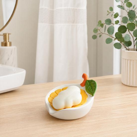 Mýdlenka ve tvaru citronu, se šikmým odtokovým designem, udržuje mýdlo suché, stabilní protiskluzová základna, mýdlenka do koupelny, kuchyně