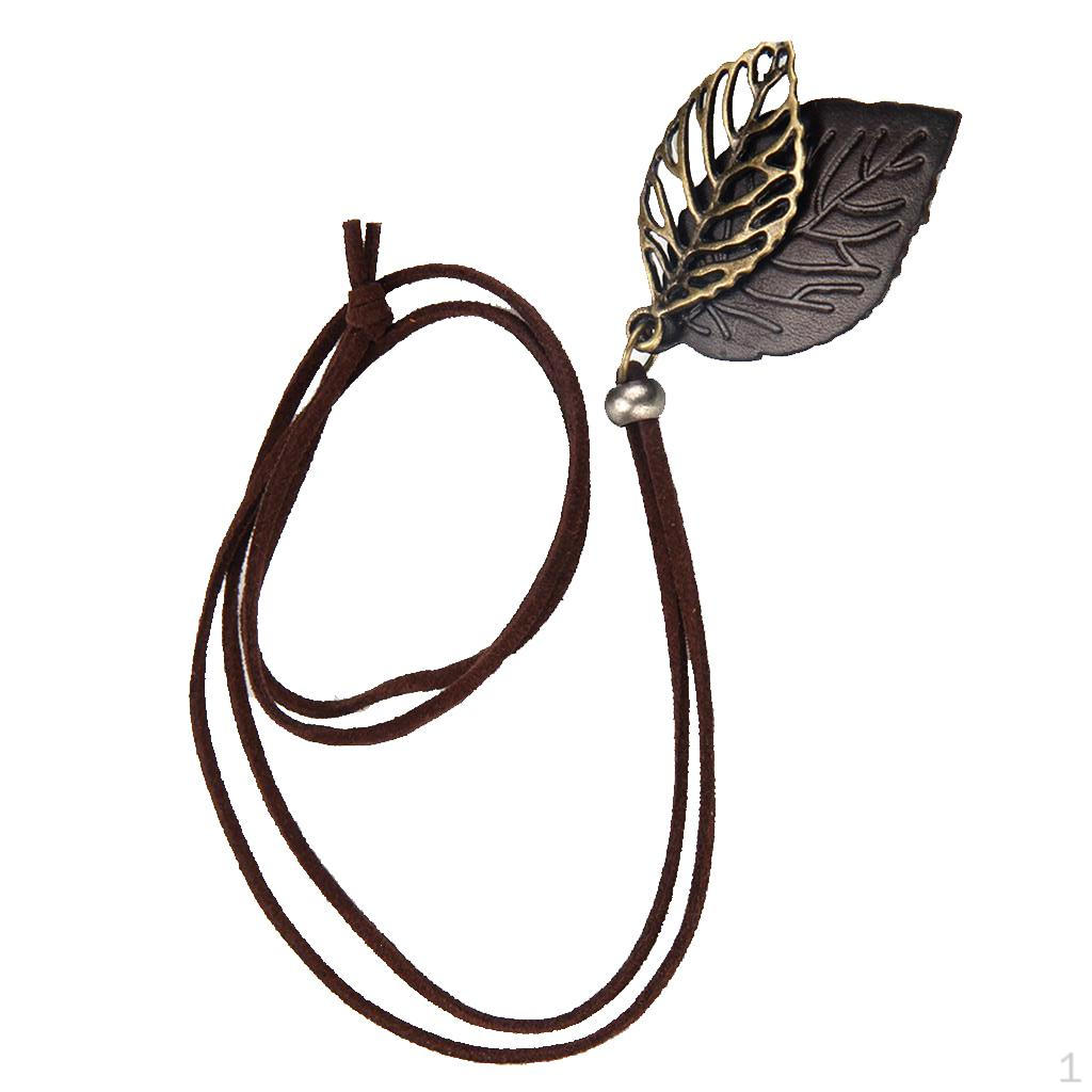 Leather Leaves Pendant Long Sweater Chain
