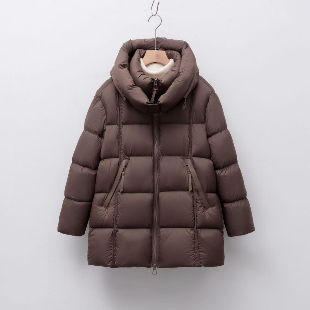 Simple and loose cloud puff down jacket for women mid-length soft hooded thickened goose down jacket