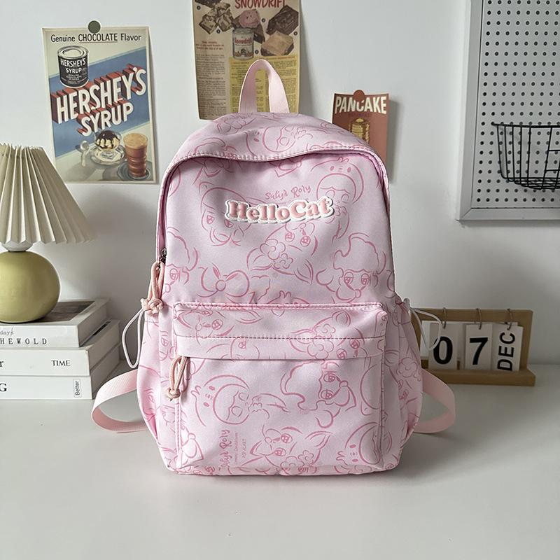 School bag female niche senior high school student campus backpack primary school student large capacity casual printed backpack розовый