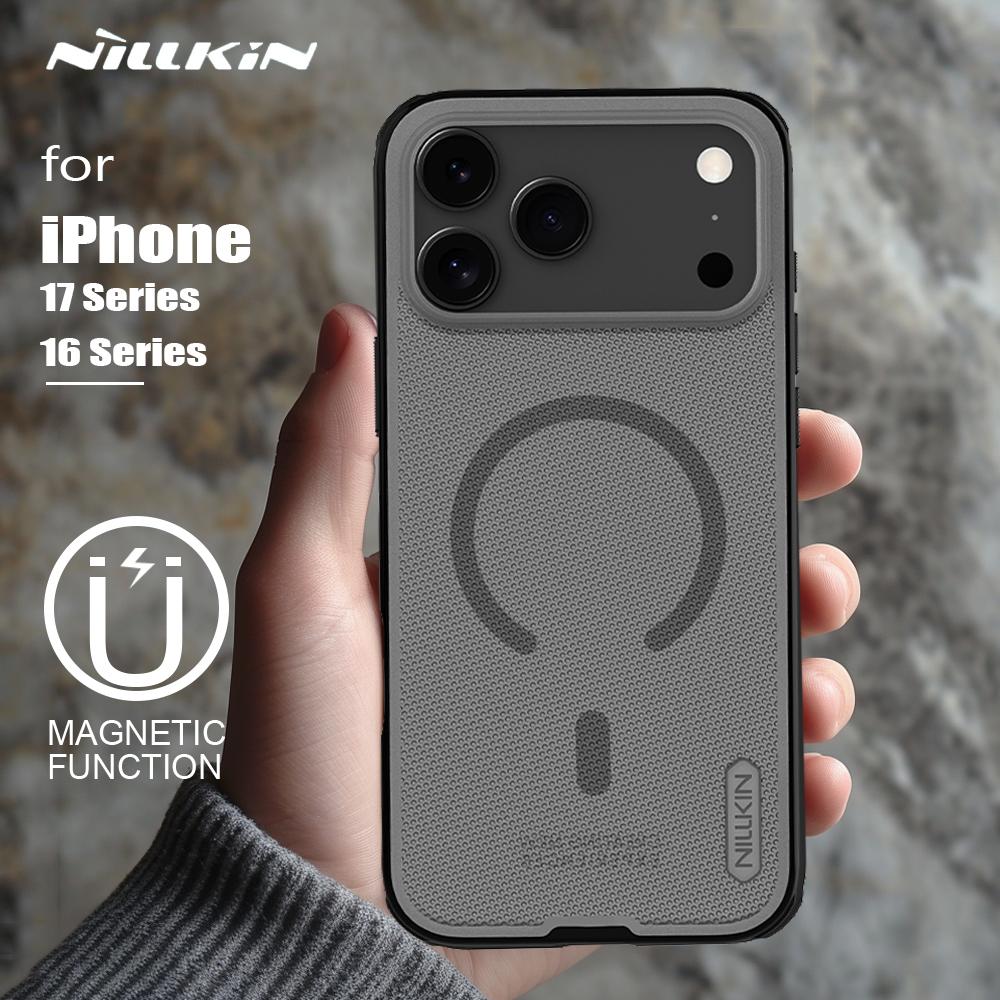 For iPhone 16 17 Pro Max Air 16e Nillkin Magnetic Case Frosted Pro Magsafe Hard PC Full 360 Back Cover Protect For iPhone Air