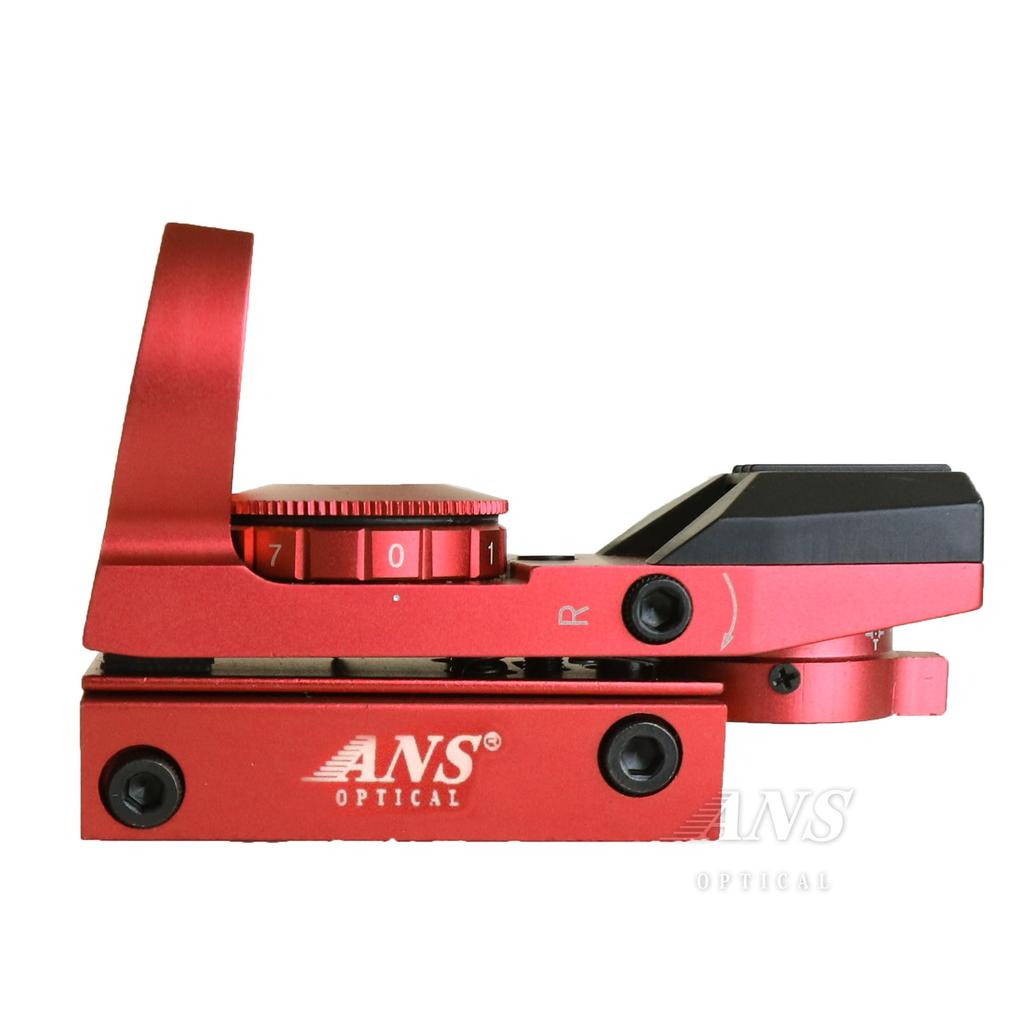 ANS Optical Lightweight Open Dot Sight with Red Multi-Reticle, 4 Shapes, 7 Red Levels, and Ruby Lens for Airsoft