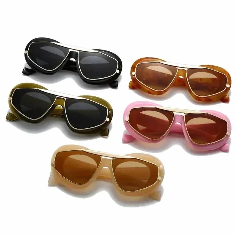  Y2K Oversized Cat Eye Women Fashion Sunglasses Retro Unique Lens Amber Shades UV400 Men Punk Sun Glasses