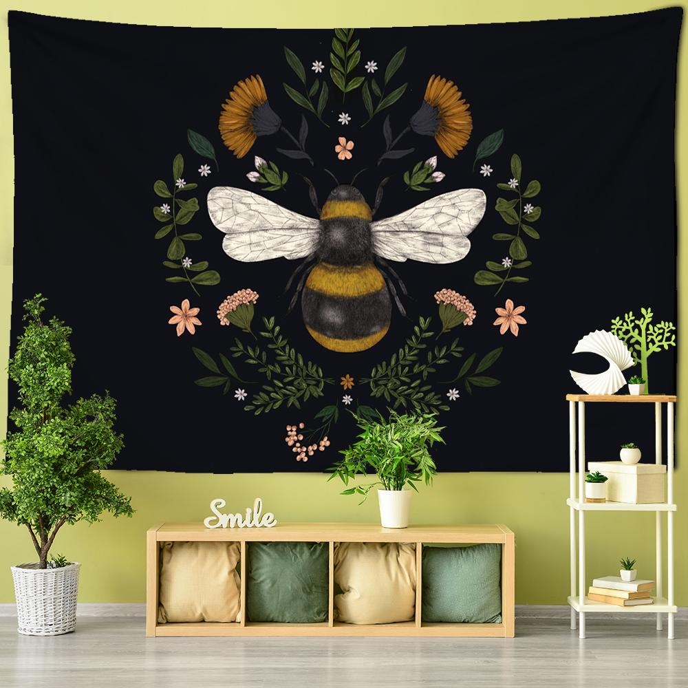 Bee Floral Tapestry Wall Hanging Daisy Flower Wall Decor Tapestries Hanging Bedroom Drom Room Wall Decor Small Black Tapestry
