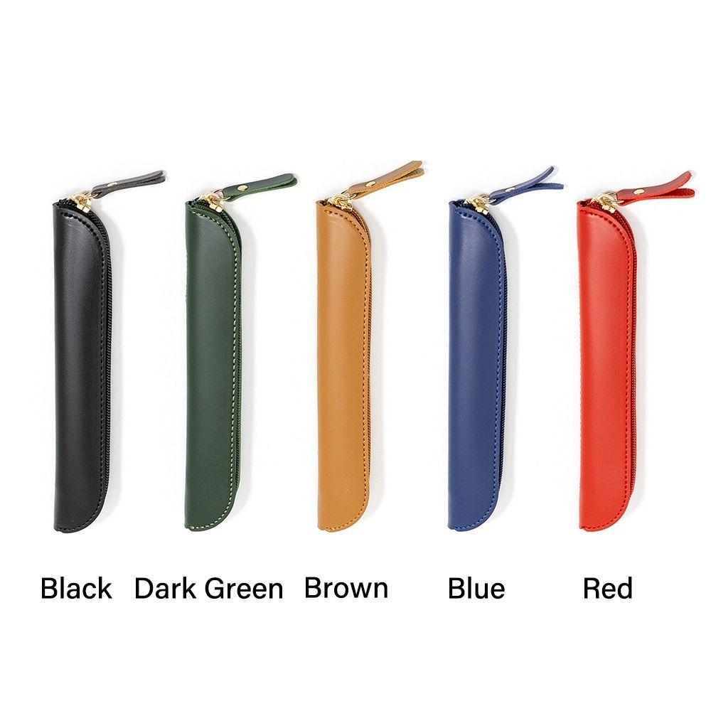 PU Leather Pen Bag Solid Color Stationery Storage Bag Portable Pen Protective Bag Business