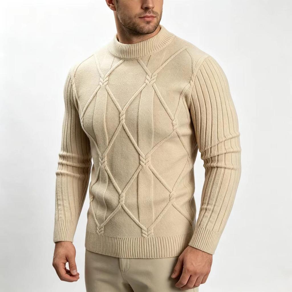 Men's Mock Neck Knit Sweater Casual Pullover for Fall Winter Daily Layering