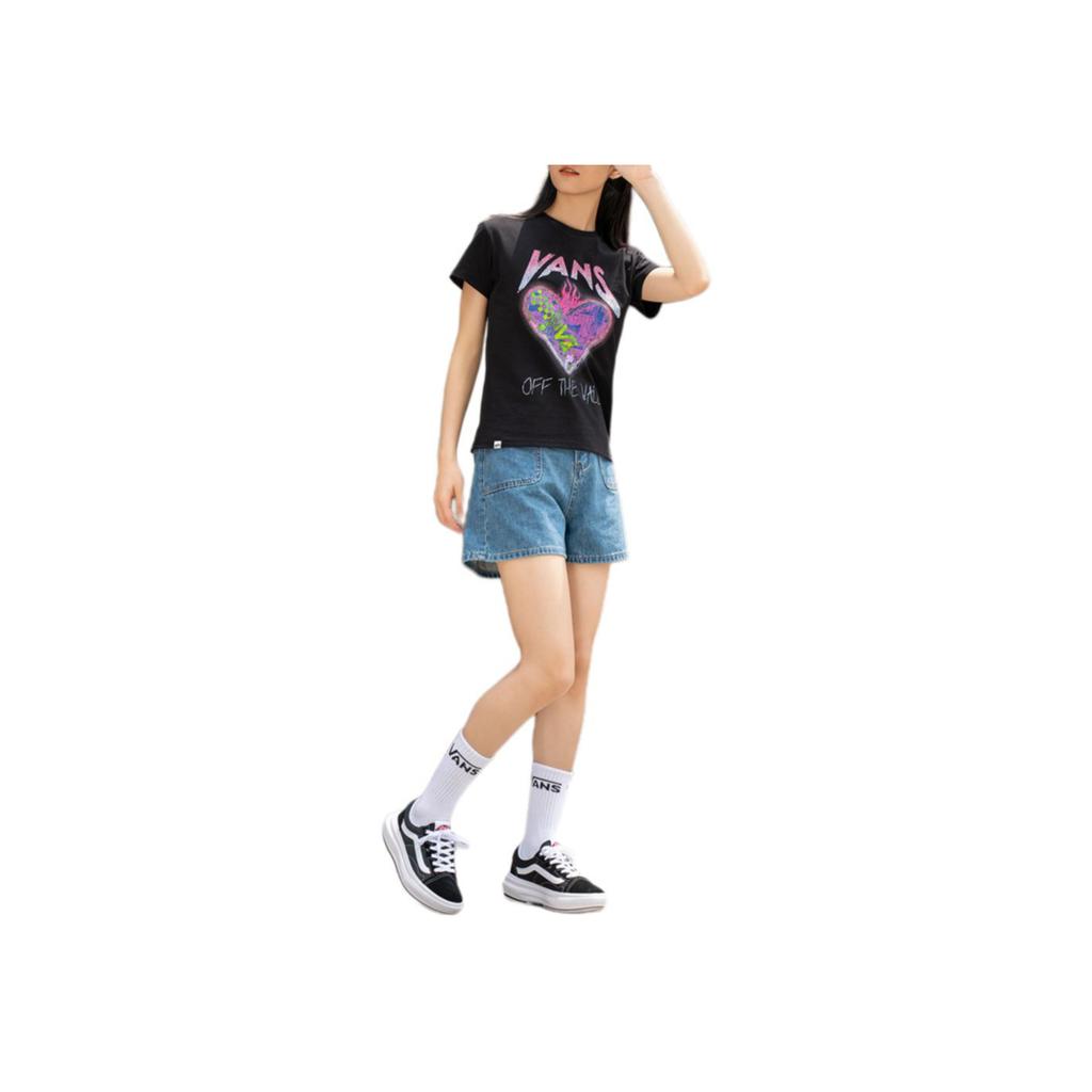 Vans Love Letter Print Round Neck Pullover Short Sleeve T-Shirt Women Tops Black VN000KPEBLK