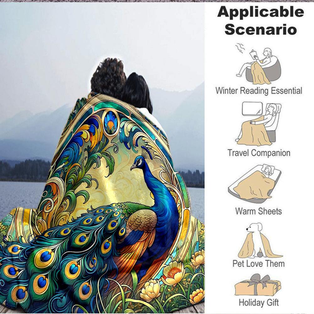 1pc Peacock Garden Lightweight Flannel Blanket, Comfortable and Warm Blanket, for Office and Camping Sofa Bed, Livingroom194
