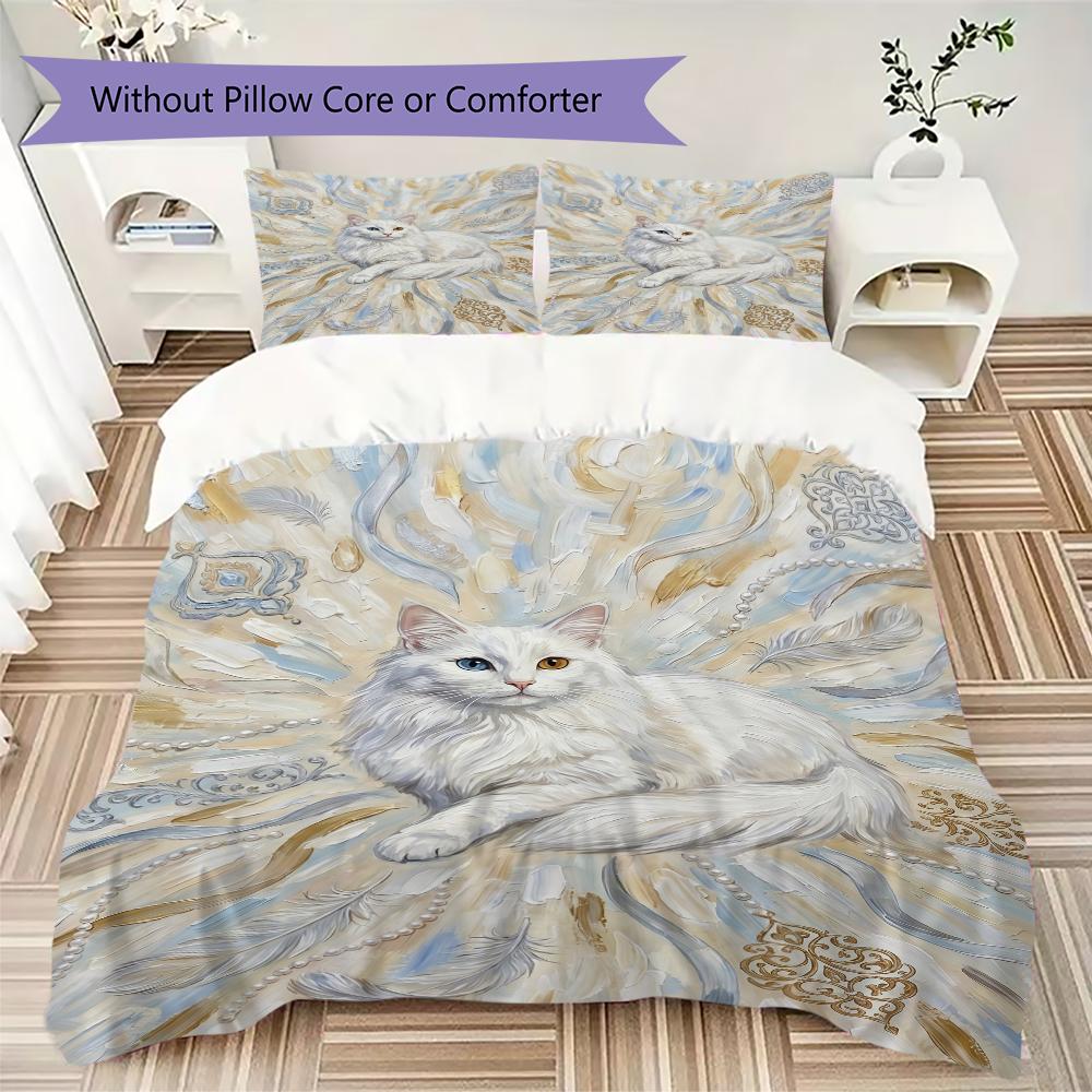 Cute kitten Pattern Bedding uilt Set uilt Cover Pillowcase Home Decoration Birthday Gift (1 * duvet cover + 2 * pillowcase without core)