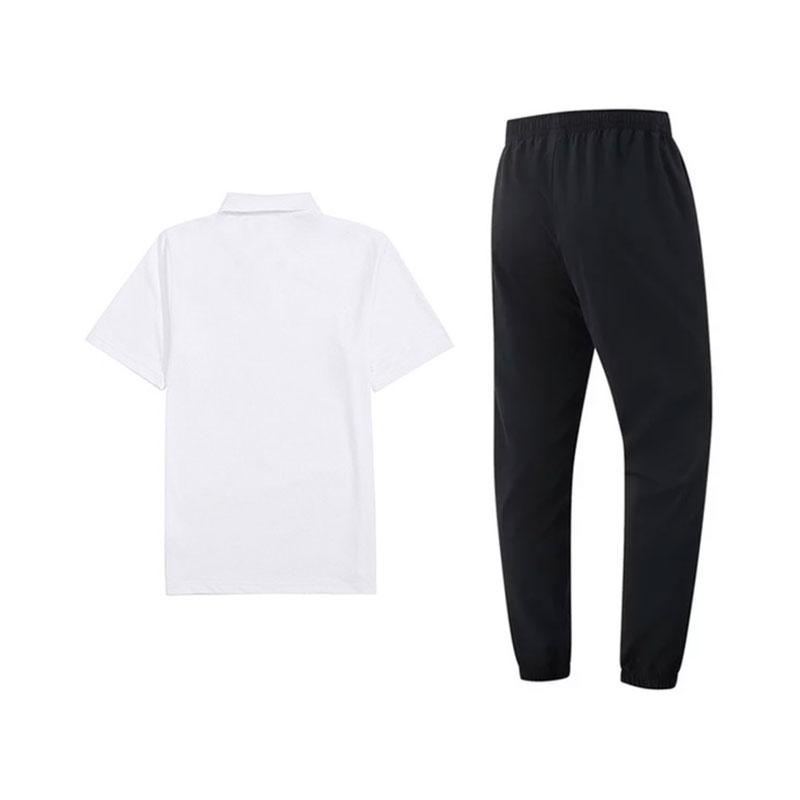 Li-Ning Casual Breathable Polo Shirt Short Sleeve Simple Cuffed Long Pants Sports Suit Men Sportswear Standard-White Black U803-1+V223-1