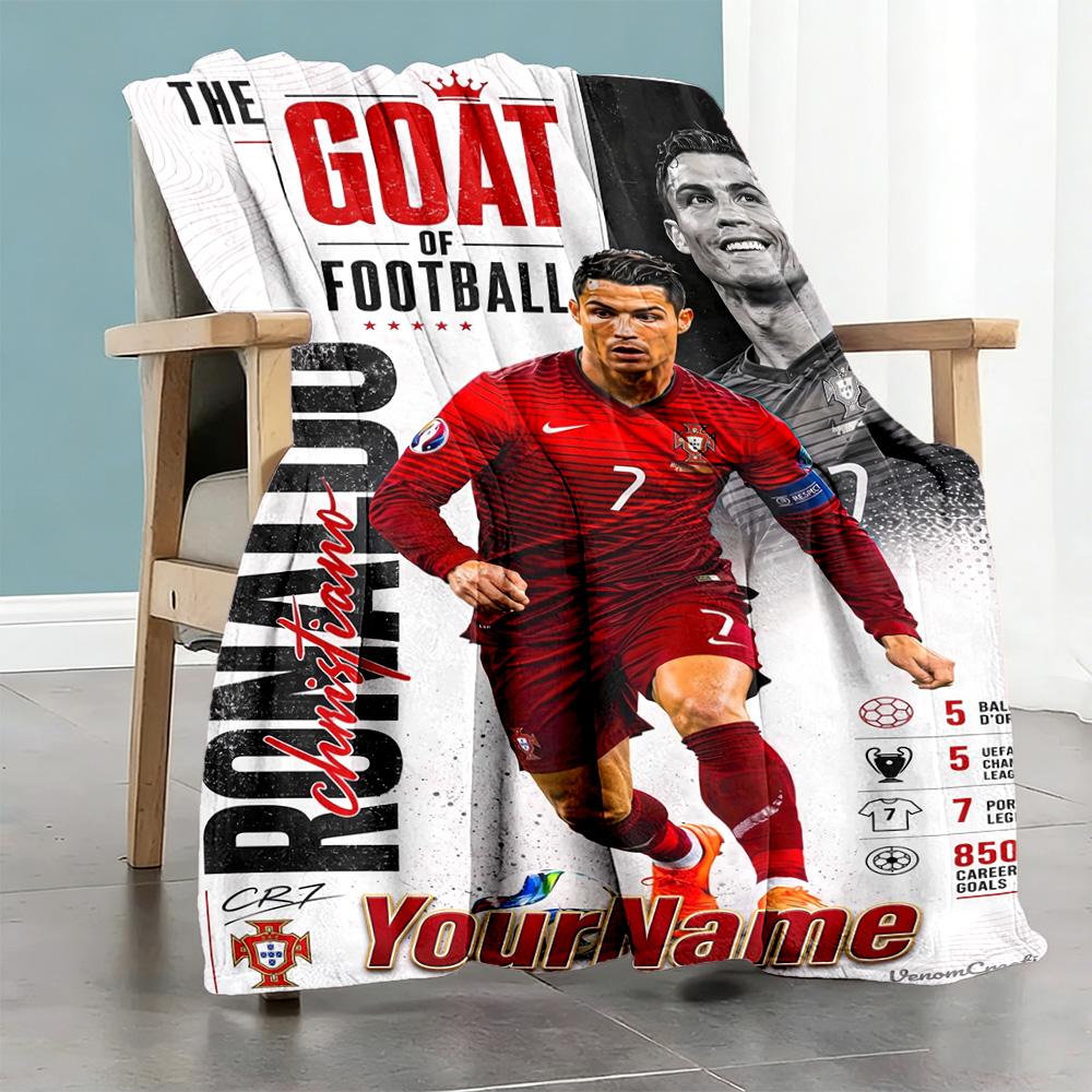 Cristiano Ronaldo 27 Personalized Name Blanket Lightweight Customizable Blanket Soft Warm Cozy for Bedding Home Decor Office Living Room