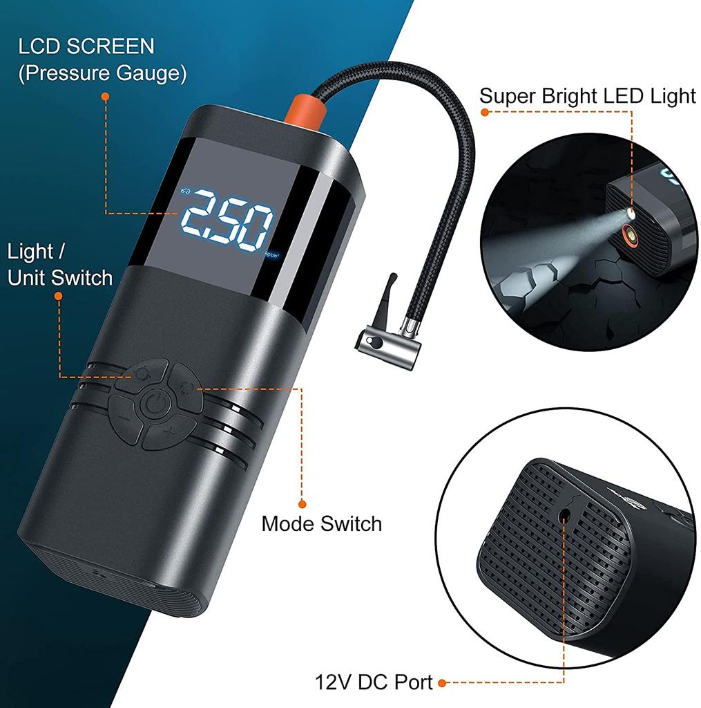 Portable Air Compressor Tire Inflator: 12V DC Auto Tire Pump Car Inflator with Digital Pressure Gauge, Fast Inflation, for Car Tires, Motorcycles