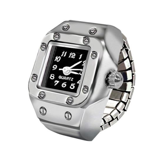 Anel de liga relógio elástico banda aço inoxidável mostrador quadrado masculino feminino casal relógio anel de dedo presente aniversário acessórios moda