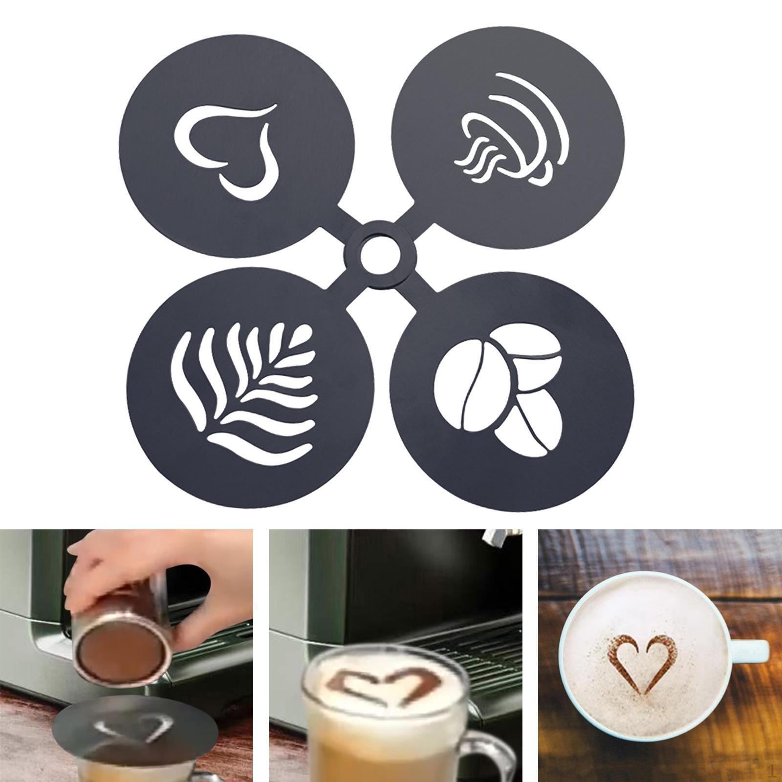 

Набор из 4 трафаретов для кофе, трафареты для латте-арта, шаблон для пудры, дизайны,