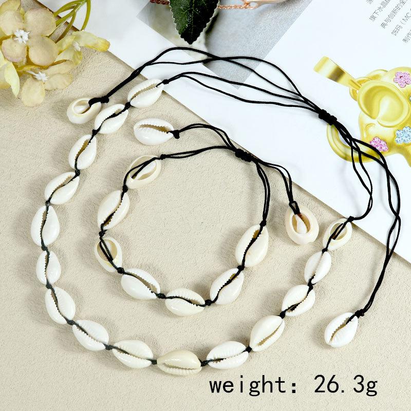 Boho Cowrie Shell Necklace Bracelet Set, Ocean Beach Hawaii Jewelry for Women