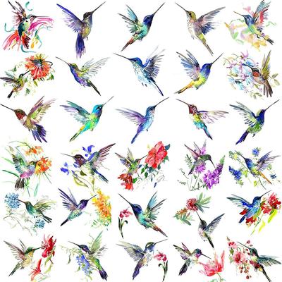 15 Sheets Watercolor Hummingbird Temporary Tattoos For Women Girl Small Flash Fake Flower Face Tatoos Kids Tiny Hands Waterproof