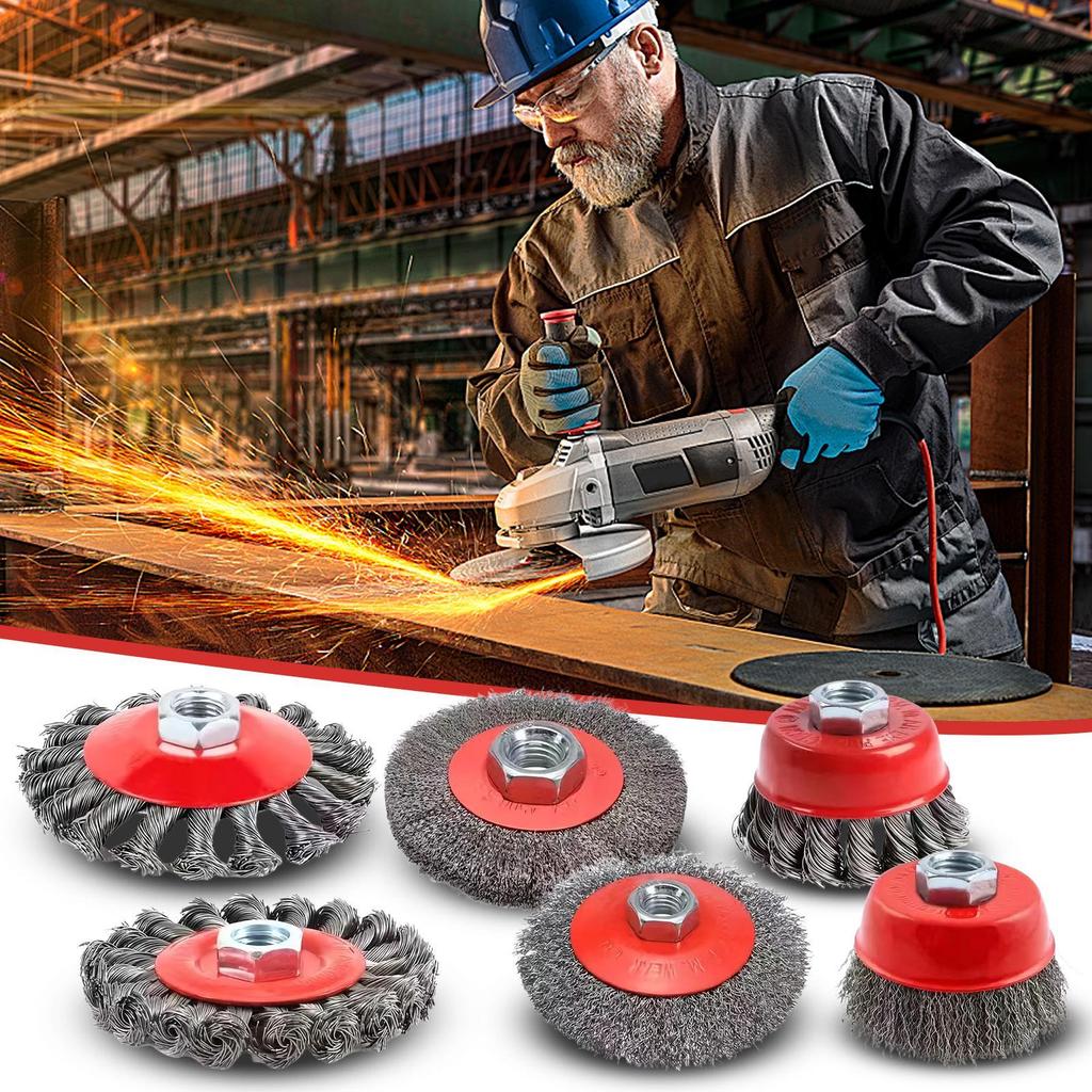 Wire Wheel For Angle Grinder 6-pieces Wire Wheel For Grinding M14 Angle Grinder Polishing Attachment For Metalworking Weld