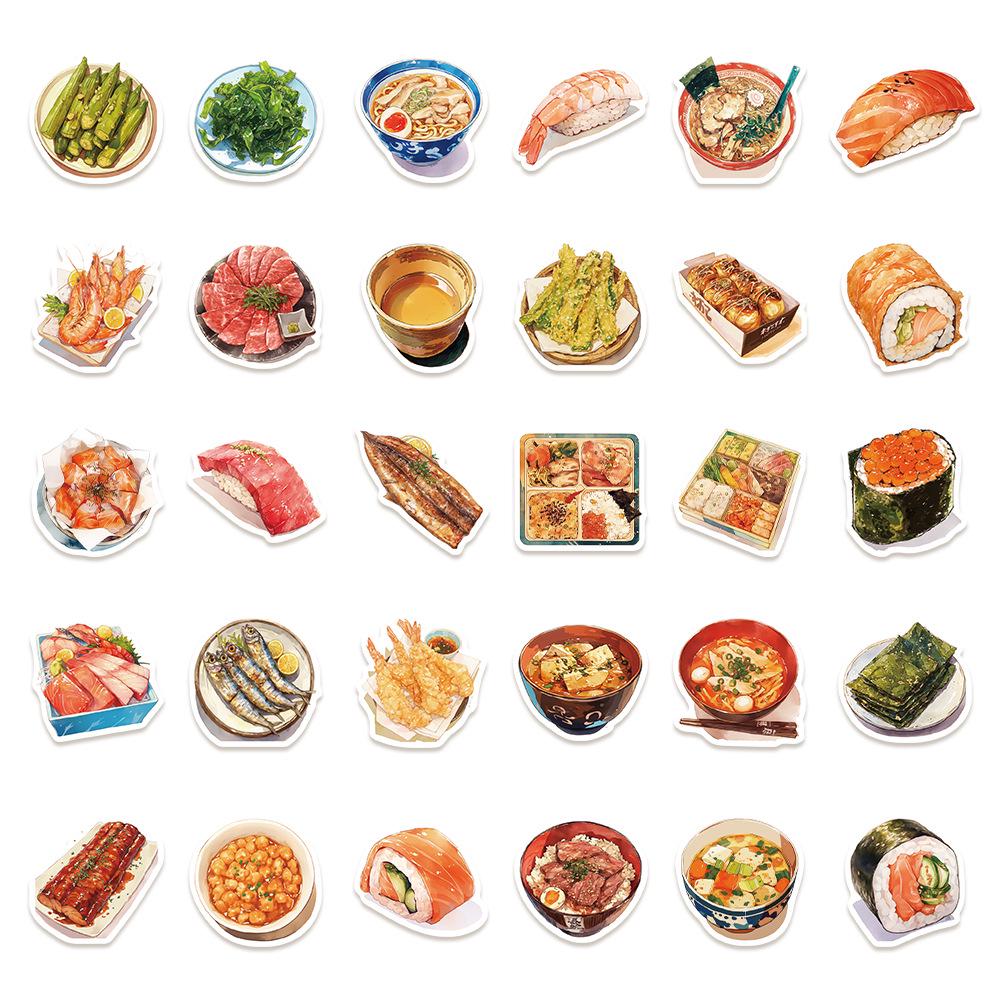 30-Piece Japanese Food Sticker Pack - Waterproof Stickers for Journals, Suitcases, Guitars, and Cars
