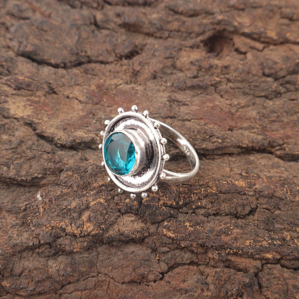 Round Apatite Stone Birthday Eternity Sisters Gift Throat Chakra Ring 925 Silver RR-49-11