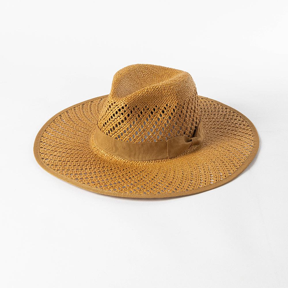 European and American style fashion casual hollow hand woven big eaves papyrus jazz hat outdoor beach sun protection Internet celebrity straw hat tide