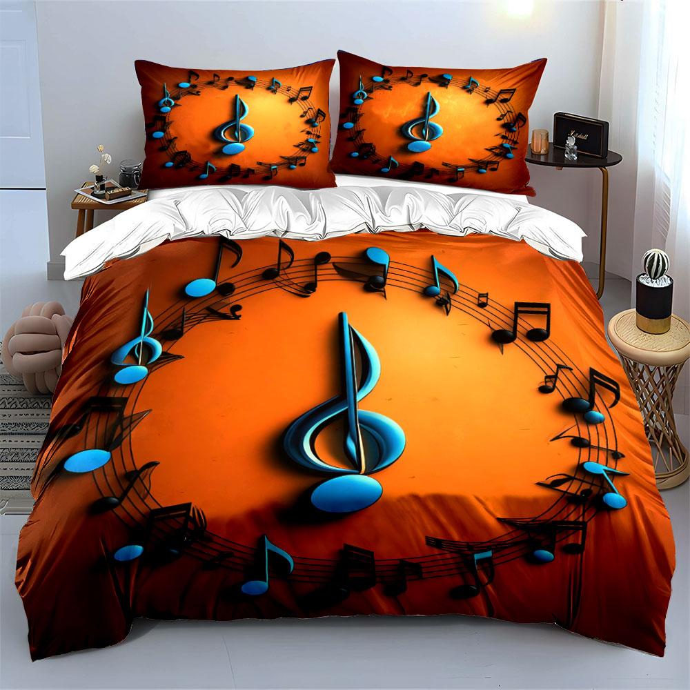 Musical Notes Themed Decoration Set Soft Comfortable Duvet Cover Bedding Set Included 1*Duvet Cover & 2*Pillowcases, Gift