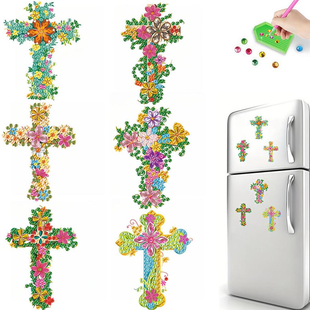 6pcs 2D/flat Acrylic DIY Diamond Art Fridge Magnet Kit DIY Art Fridge Magnet Refrigerator Sticker Magnetic Diamond Art Decor