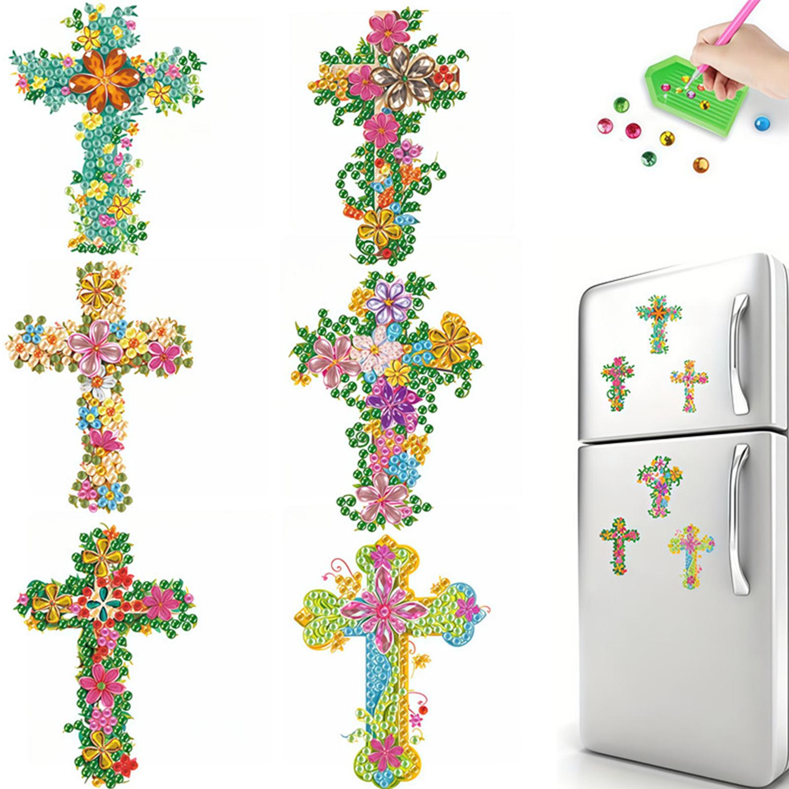 6pcs 2D/flat Acrylic DIY Diamond Art Fridge Magnet Kit DIY Art Fridge Magnet Refrigerator Sticker Magnetic Diamond Art Decor