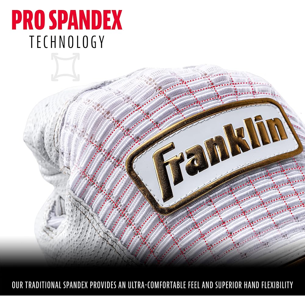 Franklin Pro Classic Batting Gloves White Gold Size M Baseball Equipment
