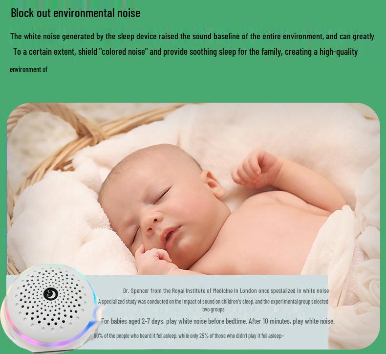 Handheld Smart White Noise Device with Natural Sounds, Stress Relief, Baby Soothing, and 7-Color Light.