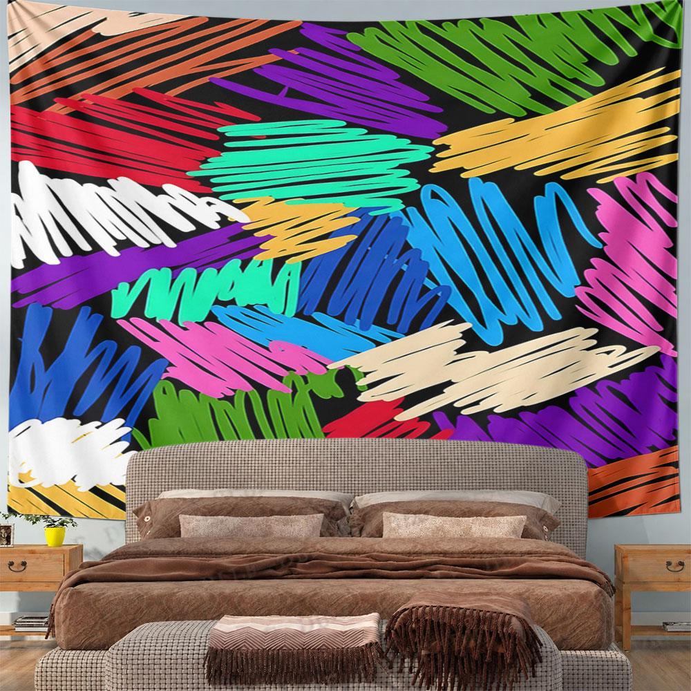 Colorful Abstract Art on Black Background Pattern Wall Hanging Tapestry Decorative Tapestry Home Decor for Bedroom and Living Room