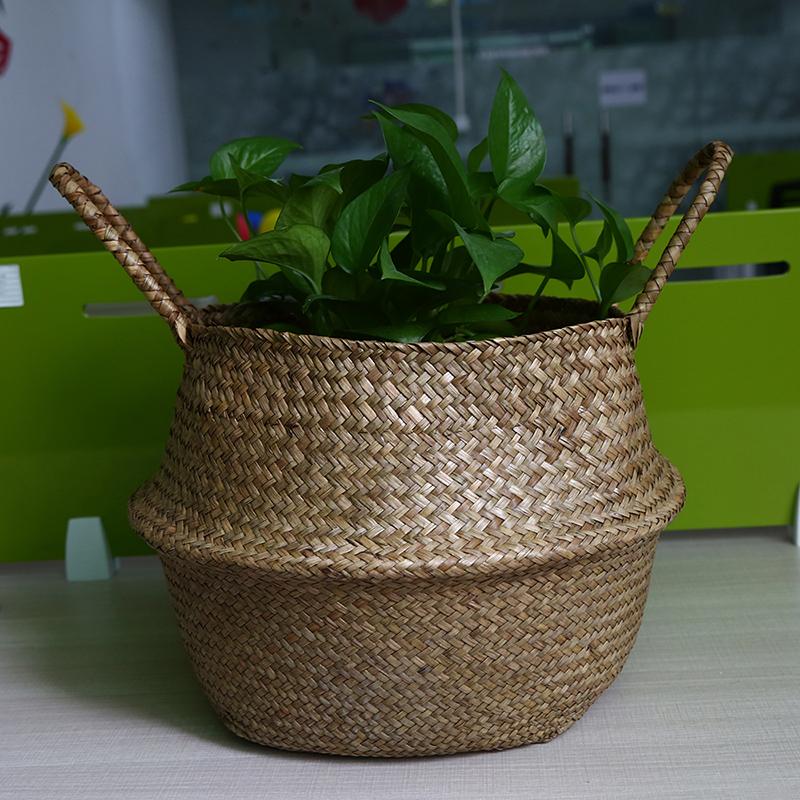 Storage Basket Rattan Straw Basket Flower Baskets Garden Planter Flower Pot Wicker Folding Flower Pot Seagrasss