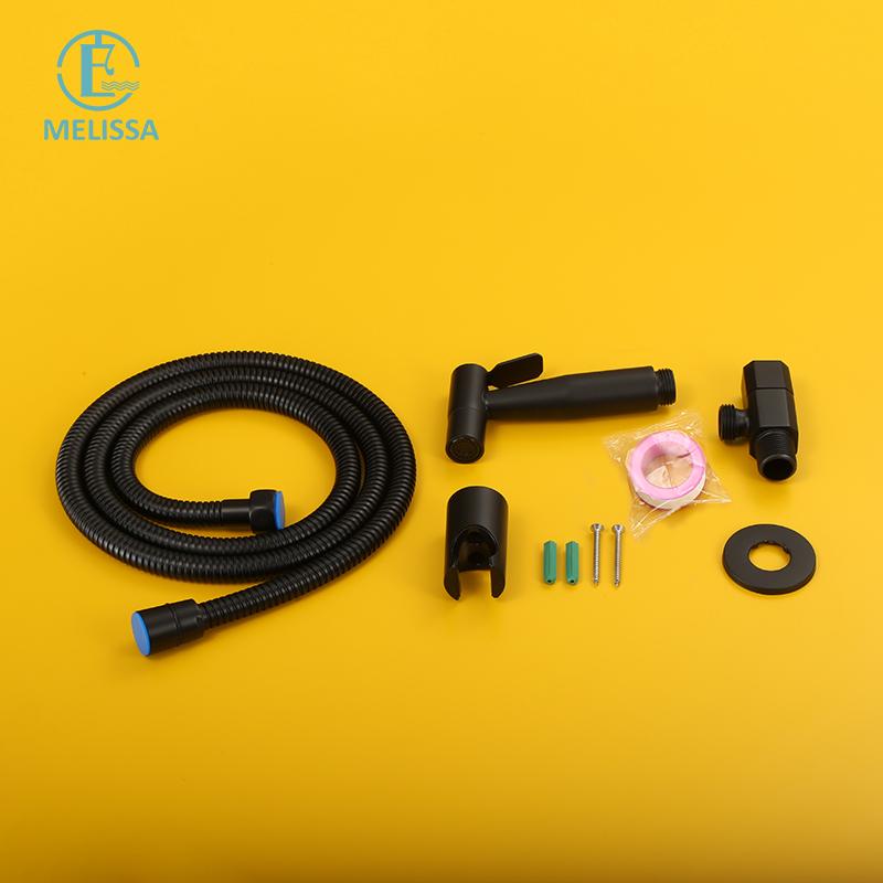 Melissa Modern Brass Stainless Steel Hotel Use Wall-Mounted Black Toilet Bidet Spray Shattaf Set Handheld Shower Angle Valve