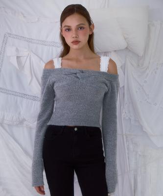 ROSEFRANTZ Twist Off Shoulder Long Sleeve [Gray]