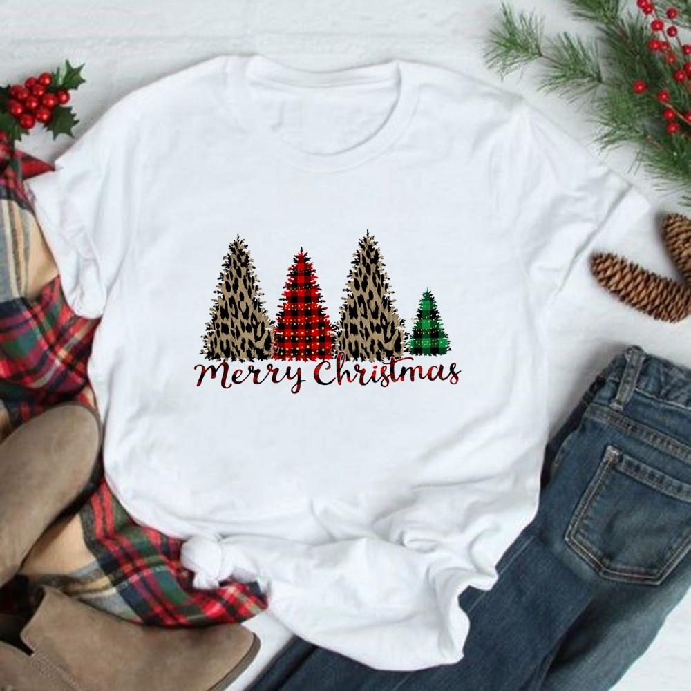 Christmas Tree Graphic Tees Women Short Sleeve Harajuku T Shirt Tumblr Female Xmas Party Festival