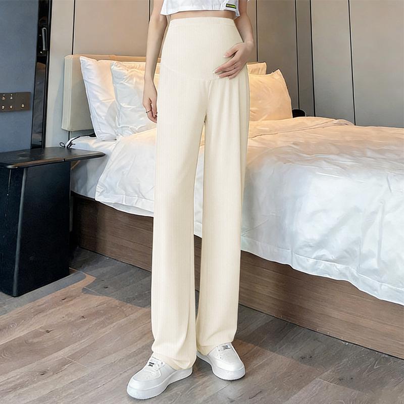 Ice Silk High Waist Maternity Pants - Breathable, Loose-Fit, Straight/Wide Leg XXL