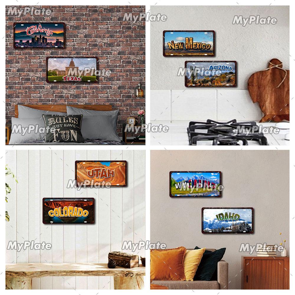[MyPlate]Vintage America State USA City Licenses Plate Metal Sign Tin Sign Poster Plaque Decor Bar Pub Club Home Wall Decoration