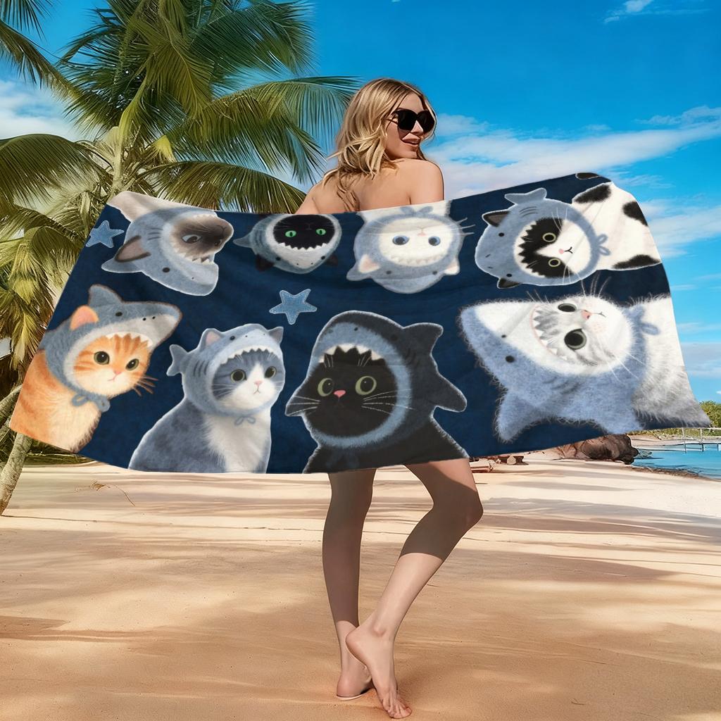 1Pc Cute Cats Beach Towel Large Quick-Drying Towel Suitable For Beach Yoga Pool Gym Sport Home Towel For Sand Free